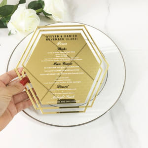 Creativo Geometrica Taglio Laser Acrilico Menu/Inviti di Nozze con la Seta di Stampa Dello Schermo/Foglio di <span class=keywords><strong>Testo</strong></span> - Product Image 3