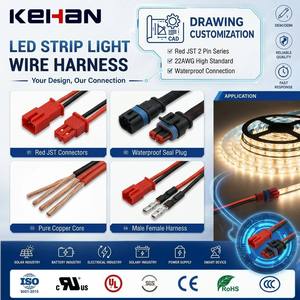 Bande lumineuse LED électronique rouge avec connecteur étanche JST 2 broches 22 AWG mâle/femelle et faisceau de câbles - Product Image 1