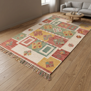 Handmade Modern Abstract Afghan Kilim Wool Flat Pile <b>Non</b> <b>Slip</b> Reversible Fringe Medium Thickness Cotton Backing Carpet Living - Product Image 3
