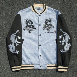 Chaqueta Varsity Personalizada para Hombre, Estilo Retro con Parches, Bordado de Dragón, Resistente al Viento, Ecológica, Estilo Urbano, Casual de Primavera - Product Image 2