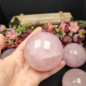 Kindfull bán buôn Chất lượng cao tự nhiên đánh bóng tinh thể chữa bệnh đá Rose Quartz pha lê bóng Sphere cho trang trí