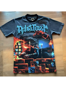 Y2K Distressed Washed Tee <strong>Motorbike</strong> Skeleton Racing Print Loose Fit Urban Streetwear Cotton <strong>T</strong> <strong>Shirts</strong> - Product Image 2