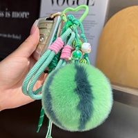 Petit porte-clés pompon en fausse fourrure de lapin, motif pastèque, mignon, pour sac à dos, ornement suspendu, cadeau d'anniversaire