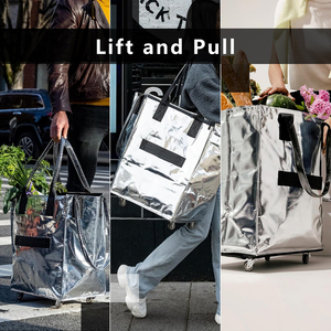 Reusable Grocery <strong>Bag</strong> Zipper <strong>Handled</strong> Custom Patterns Foldable Rolling Tote Shopping Trolley Shopping <strong>Bag</strong> with Wheels - Product Image 3