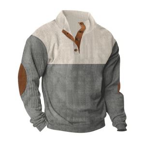 Pull à capuche en velours côtelé de poids lourd avec logo brodé sur le devant coupe régulière pour hommes hiver 100% polyester col rond - Product Image 6