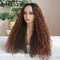 Perruque Synthétique de Luxe X-TRESS Bouclée Crépue, Modèle T-Part en Dentelle Ombrée Sans Colle, Résistante à la Chaleur, pour Femmes Noires
