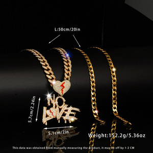 Collar con Colgante de Cadena Cubana con Piedras de Imitación de Diamantes, Estilo Hip Hop, Rockstar, Rapero, Punk, para Hombre y Mujer, con Diseño de <span class=keywords><strong>Corazón</strong></span> Roto - Product Image 2
