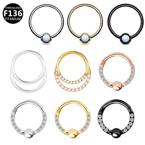 Anneau de nez en titane F136 avec boule et opale, bijou de piercing tendance pour lèvre ou téton - Product Image 1