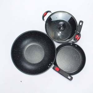 Ensemble de casseroles classiques en pierre médicale, trois pièces, antiadhésives, à fond spiralé, écologiques, compatibles avec les cuisinières à gaz et à induction, poêle universelle - Product Image 5
