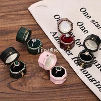 Boîte à bagues mini Jinsky haut de gamme, vintage et élégante, octogonale ovale, pour présentation de bijoux en diamant, en papier imitation, couleur personnalisable sur mesure
