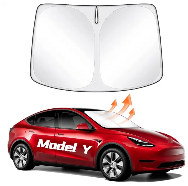 Factory Supply Sunshade for Tesla Model 3/Y Front Windshield Sunshade Double Layer Light Blocking Fabric Foldable Sun Shade