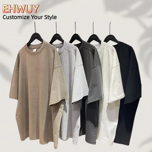 Customizable Vintage Acid Washed T-Shirt for <strong>Men</strong> Double Stitching Short Sleeve Oversized 250 Gsm Solid Pattern - Product Image 1