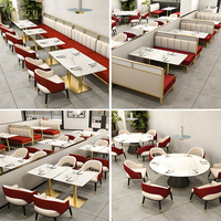 Luxuriöser Hotel-Quadrat-Marmortisch, Geschwungener Lederstuhl, Metallrahmen-Sitzbank, Chinesische Restaurant-Möbel zum Verkauf