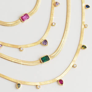 ODM-collar de cadena de acero inoxidable con zirconia, cadena de serpiente, chapado en oro de 18K - Product Image 1