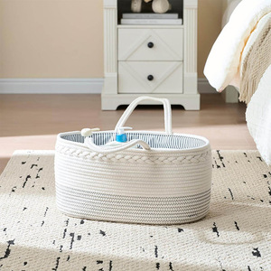 Cesta portátil de cuerda de algodón con compartimentos para ropa de bebé y cuidado de pañales, para uso en el hogar, dormitorio y sala de estar. - Product Image 1