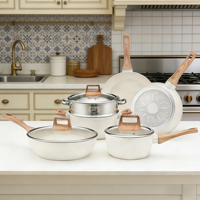 Ensemble complet d'ustensiles de cuisine 12 pièces, casseroles, poêles et cuiseur vapeur antiadhésifs avec revêtement en granit, pour tous types de cuisinières