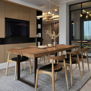 Nordique Rectangulaire Moderne Table À <span class=keywords><strong>Manger</strong></span> Chaise Combinaison Petit Appartement Maison En <span class=keywords><strong>Bois</strong></span> Massif Lumière De Luxe pour Salon - Product Image 1