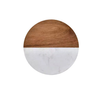 Ensemble de sous-verres élégants en bois et marbre, sous-verres ronds en pierre avec base en bois pour la décoration de table de café, salle à manger