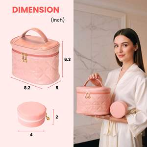 Luxury Quilted PU Leather Travel <b>Makeup</b> Toiletry <b>Bag</b> <b>with</b> Customizable <b>Compartments</b> for Organized Beauty Essentials - Product Image 6