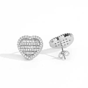 Fashionable Heart Shaped <b>Stud</b> Earring Gold Baguette Cubic Zirconia <b>Men</b> Women Hip hop Jewelry Best Gift - Product Image 2