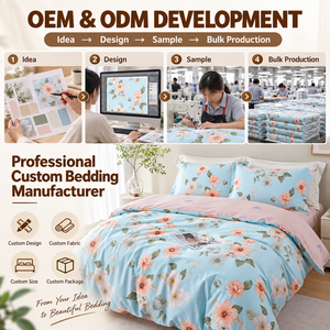맞춤형 로고 포장 OEM ODM 100% 순면 플로럴 4피스 침구 세트 자체 브랜드 슈퍼킹 이불 커버 (아파트용) - Product Image 6