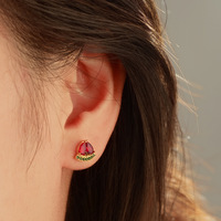 Trendy 18K vergulde oorbellen met gekleurde zirkonia, roestvrij staal, diverse vormen, fruit oorbellen, anti-aanslag sieraden
