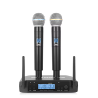 Sistem Mikrofon Nirkabel UHF Ganda Frekuensi dan Volume yang Dapat Disesuaikan Perangkat Mikrofon Profesional untuk Penggunaan Hiburan Panggung Karaoke