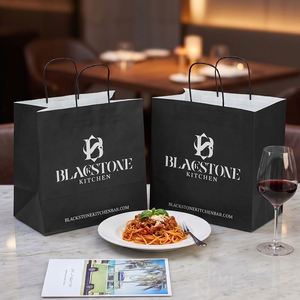 Customized Recyclable Biodegradable Disposable Fast Food Pasta Takeaway <b>Bag</b> Custom Printed Logo Kraft <b>Bags</b> with Handles - Product Image 6