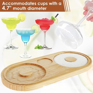 Plateau à sel en bois pour cocktails, double bord en verre, boîte ovale en bambou, pour margaritas et whisky, accessoire de bar - Product Image 2