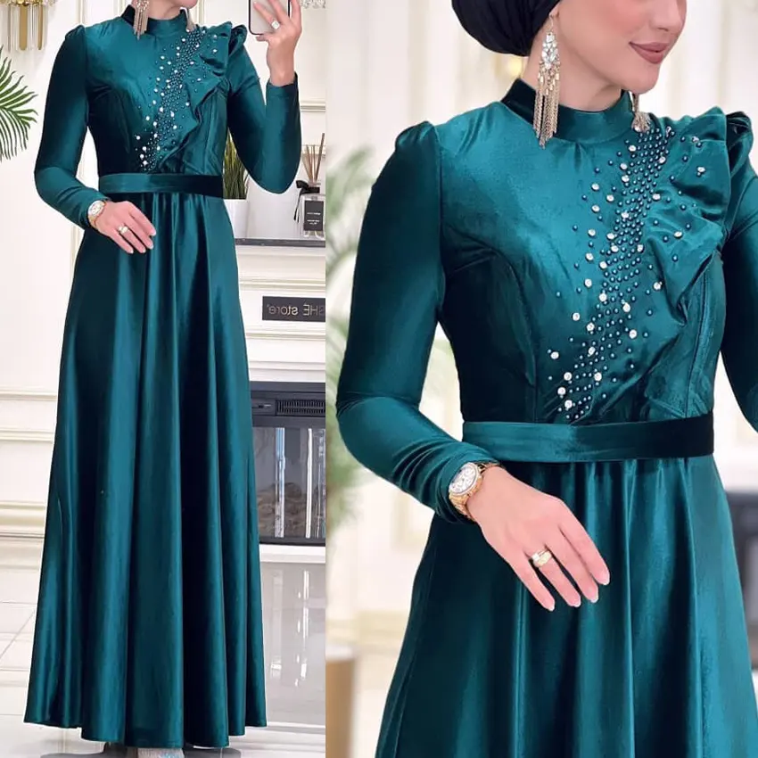 Abaya robe veludo bordado feminino, robe de veludo elegante para o inverno, vestido de noite