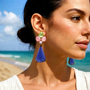 Luxury Women's Trendy Designer Flower <b>Stud</b> <b>Earrings</b> Handmade Multi Hydro Quartz Gemstone Drop Gold Plated Jewelry - Product Image 1