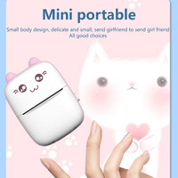 Printer Thermal Mini Saku Lucu Portabel USB Printer Label Foto Dengan Kertas 50mm 200 DPI Desain Kartun