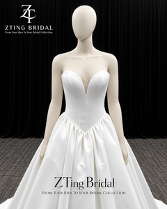 Satin-Ballkleid Hochzeitskleid Trägerloses Sweetheart-Korsett Brautkleid mit Langer Schleppe OEM ODM Maßanfertigung - Product Image 5