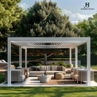Pavillon de jardin bioclimatique de luxe en aluminium à lames orientables électriques avec capteurs intelligents pour cuisine extérieure, barbecue, terrasse et patio
