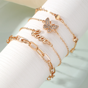 Nouvel ensemble de 4 bracelets de cheville tendance avec pendentif cœur et chaîne pour femme - Collection 2026 - Product Image 2