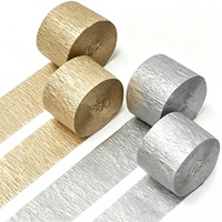 Rollos de Serpentinas de Papel Crepé Metálico, Dorado y Plateado, Decoraciones Desechables para Fiestas de Año Nuevo, para Interiores