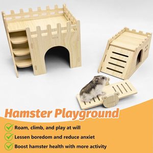 Ensemble de cachettes pour hamsters et gerbilles, <span class=keywords><strong>maison</strong></span> en bois avec toit, escalier, toboggan, balançoire, abri ludique, accessoires de <span class=keywords><strong>cage</strong></span> pour hamsters nains, souris et autres rongeurs - Product Image 4