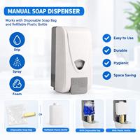 Distributeur de savon manuel compatible avec les sachets de savon jetables et les bouteilles en plastique réutilisables, sortie de savon liquide ou en mousse