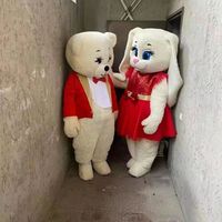 Costume de mascotte de dessin animé personnalisé à l'étranger, lapin aux longues oreilles, ours couple, avec capuche et accessoires de cosplay