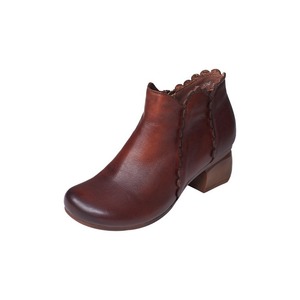 Nouvelles Bottines Femme Automne Style Ethnique Rétro en Cuir de Vachette à Talon Carré et Fermeture Éclair Latérale, Bout Rond, Talon Chaton - Product Image 5