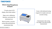 TIMEPOWER TP3113 Analyseur de la qualité de l'eau de bureau, analyseur de phosphore total, écran LCD couleur 5,0 pouces, transfert USB/LAN, 5%