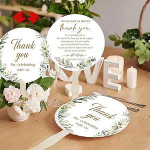 Ventiladores de papel de forma personalizada con mango de madera, ventilador de paleta de mano para boda para publicidad - Product Image 5
