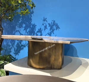 Js DT-029 <span class=keywords><strong>2025</strong></span> mới nhất phòng khách trung bảng thiết kế tự nhiên đá cẩm thạch kết hợp kim loại cổ hình dạng bất thường Bàn cà phê Phật Sơn - Product Image 3