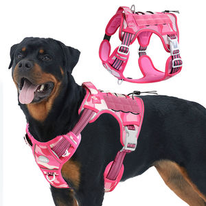 สายจูงสุนัขแบบยุทธวิธีสีชมพูสำหรับสุนัขขนาดใหญ่สายจูงสุนัขพร้อมด้ามจับเสื้อกั๊กสุนัขบริการสะท้อนแสง - Product Image 2