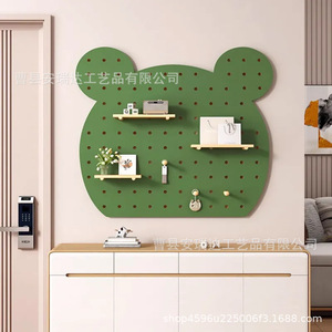 Green Bear Shape Wooden Pegboard Wall Mounted Storage <b>Rack</b> With <b>Shelves</b> For Entryway Decor And Display - Product Image 1