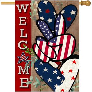 RABUSOFA 4 juillet patriotique 28x40 pouces Double face drapeau extérieur Bienvenue étoiles amour coeur V geste de la main Memorial Day - Product Image 4