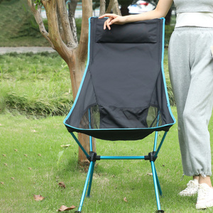 Chaise pliante portable d'extérieur avec cadre en aluminium et tissu Oxford, dossier haut, pour camping et jardin, couleur bleu-noir, design pliable - Product Image 6