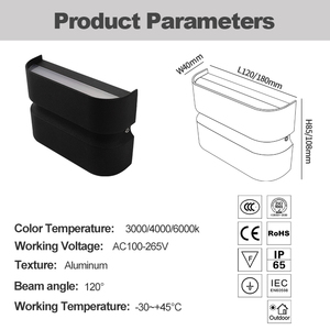 Lámpara de pared Led moderna <span class=keywords><strong>Luminarias</strong></span> <span class=keywords><strong>para</strong></span> <span class=keywords><strong>exteriores</strong></span> Mural Exterior Porche Jardín Blanco y negro arriba y abajo Aplique de pared Luces de pared - Product Image 3