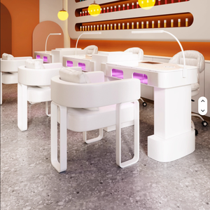 طاولة وكرسي مانيكير فاخرة بيضاء لصالون الأظافر 2026، طاولة أظافر حديثة لمحل التجميل مع إضاءة - Product Image 1