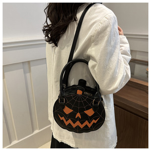 2026 New Halloween Pumpkin Shoulder <b>Bag</b> Funny Color Block Design PU Leather Top Handle <b>Crossbody</b> Purse - Product Image 3